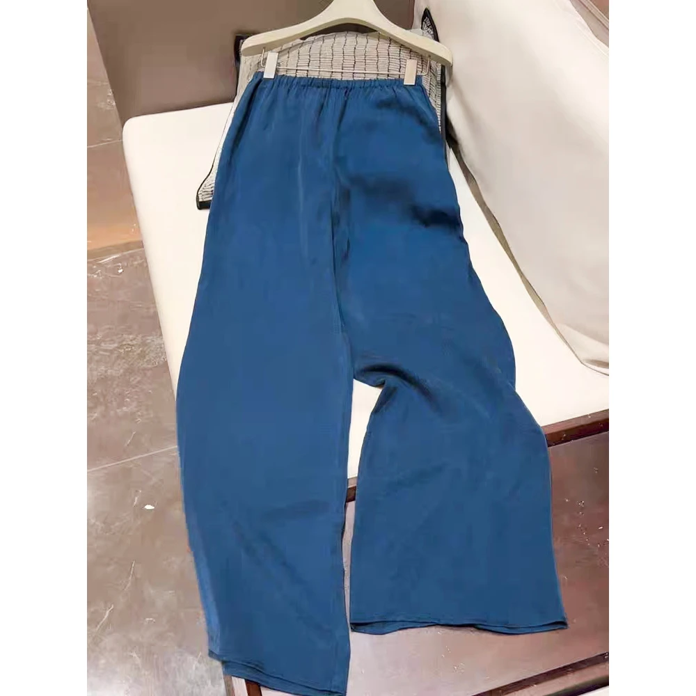 绝绝子，巨显大长腿！蓝色阔腿裤女高腰休闲裤遮肉显瘦慵懒感长裤子