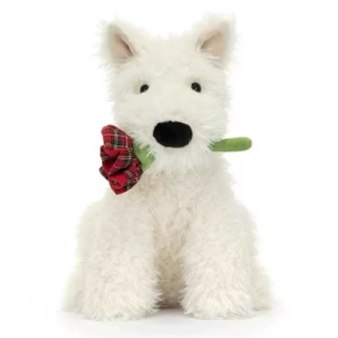 毛绒玫瑰花西高地玩具