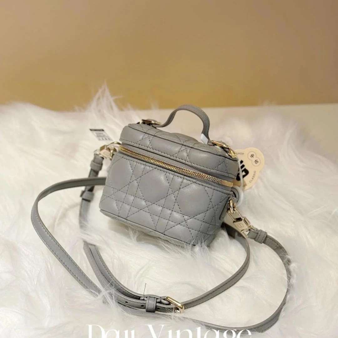 99新 DIOR/迪奥 大吉中古/Dior迪奥雾霾蓝藤格纹小盒子斜挎包