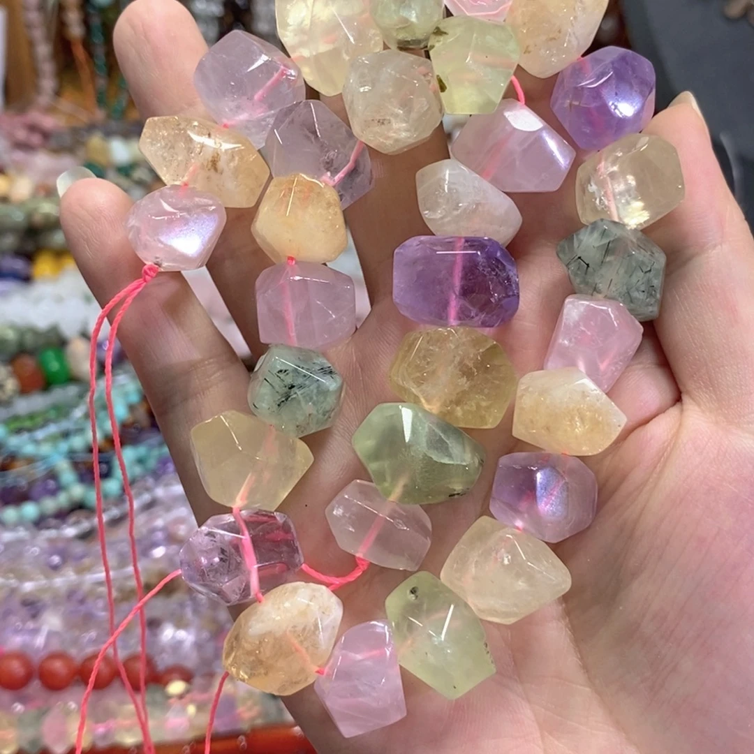未镶嵌玛瑙/玉髓珠宝半成品多宝横孔切角一条卡10mm