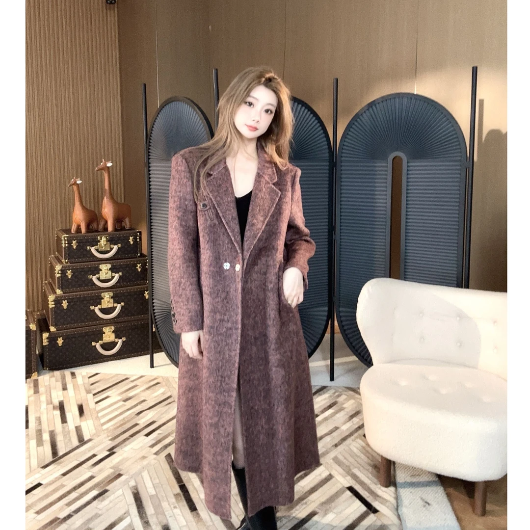 Qixiaoyao 新款设计款长款西装领双面呢大衣#YTRLB852