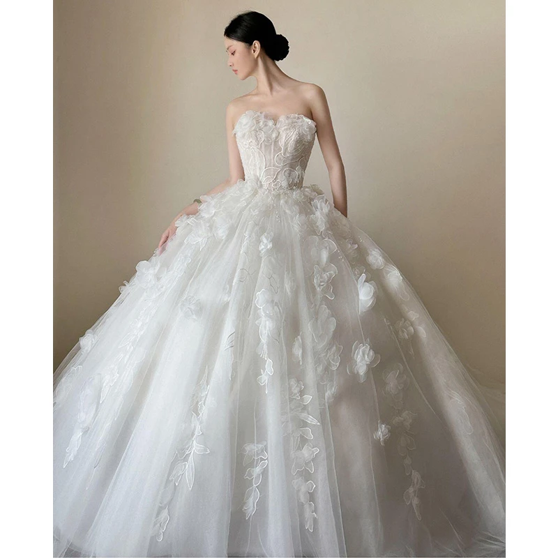 【专柜品质】法式主婚纱新娘2025新款高端轻奢手工花重工奢华抹胸