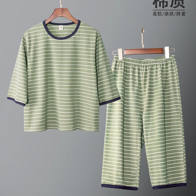 胖儿童服装男孩睡衣加胖加码中袖七分裤家庭服装套装大男孩青少年