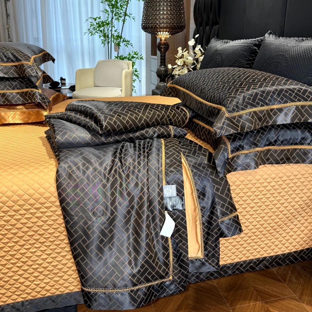 慧媄居-贵妇真丝色织镂空兰精天丝夏凉被桑蚕丝软凉席四件套