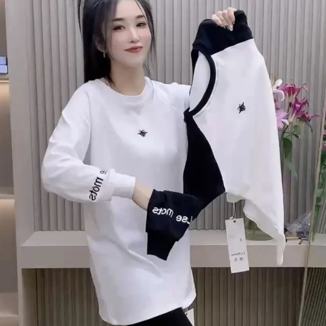 冬季加绒加厚字母印花长袖上衣打底衫韩版宽松显瘦遮肉百搭