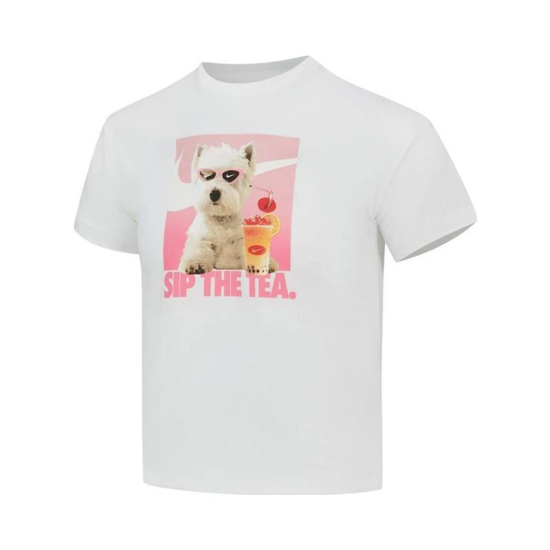 【耐克专属】nike耐克女童休闲针织无领潮流运动短T恤 HQ2337-100