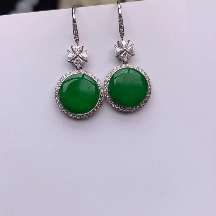 翡翠18K金镶嵌耳坠翡翠耳坠