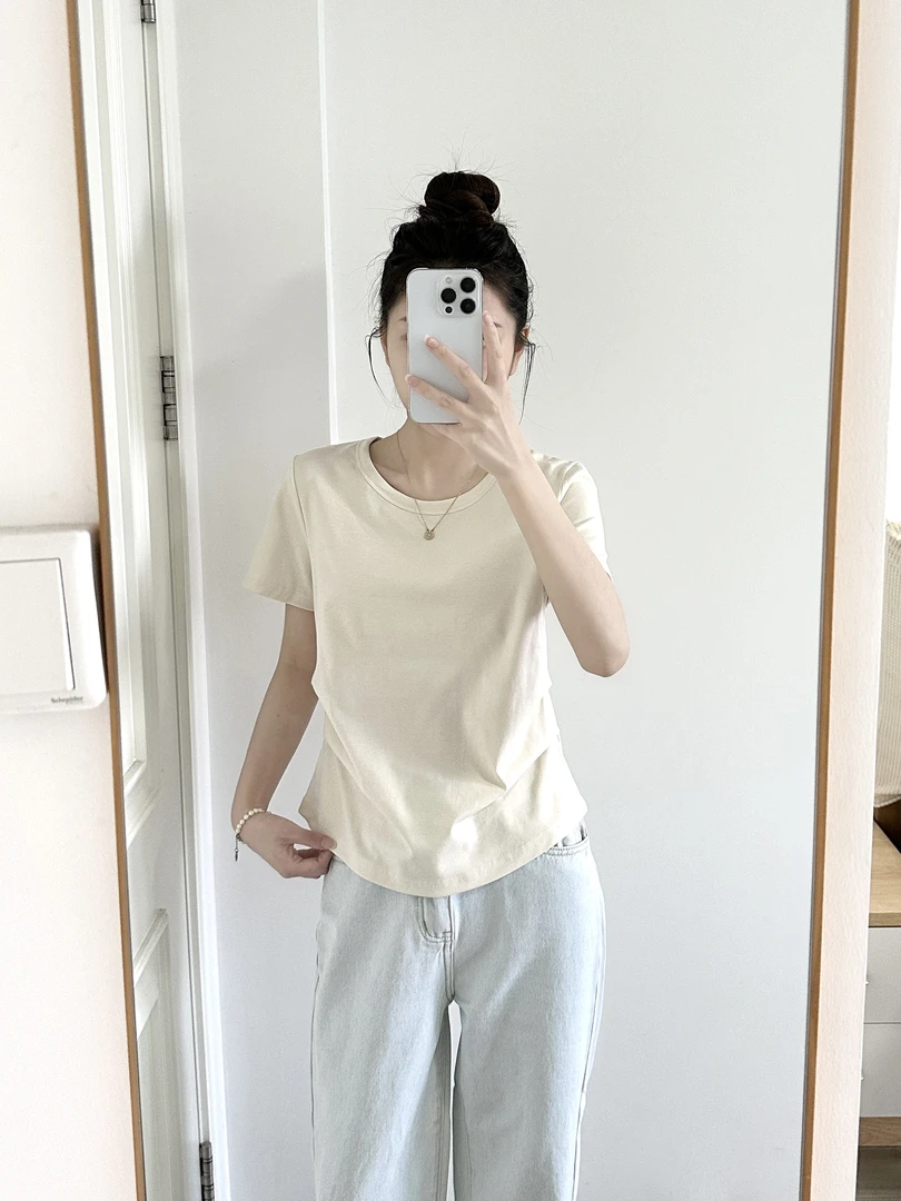 970圆领小蛮腰40支精梳棉210克夏季短袖显瘦修身百搭T恤女款2025