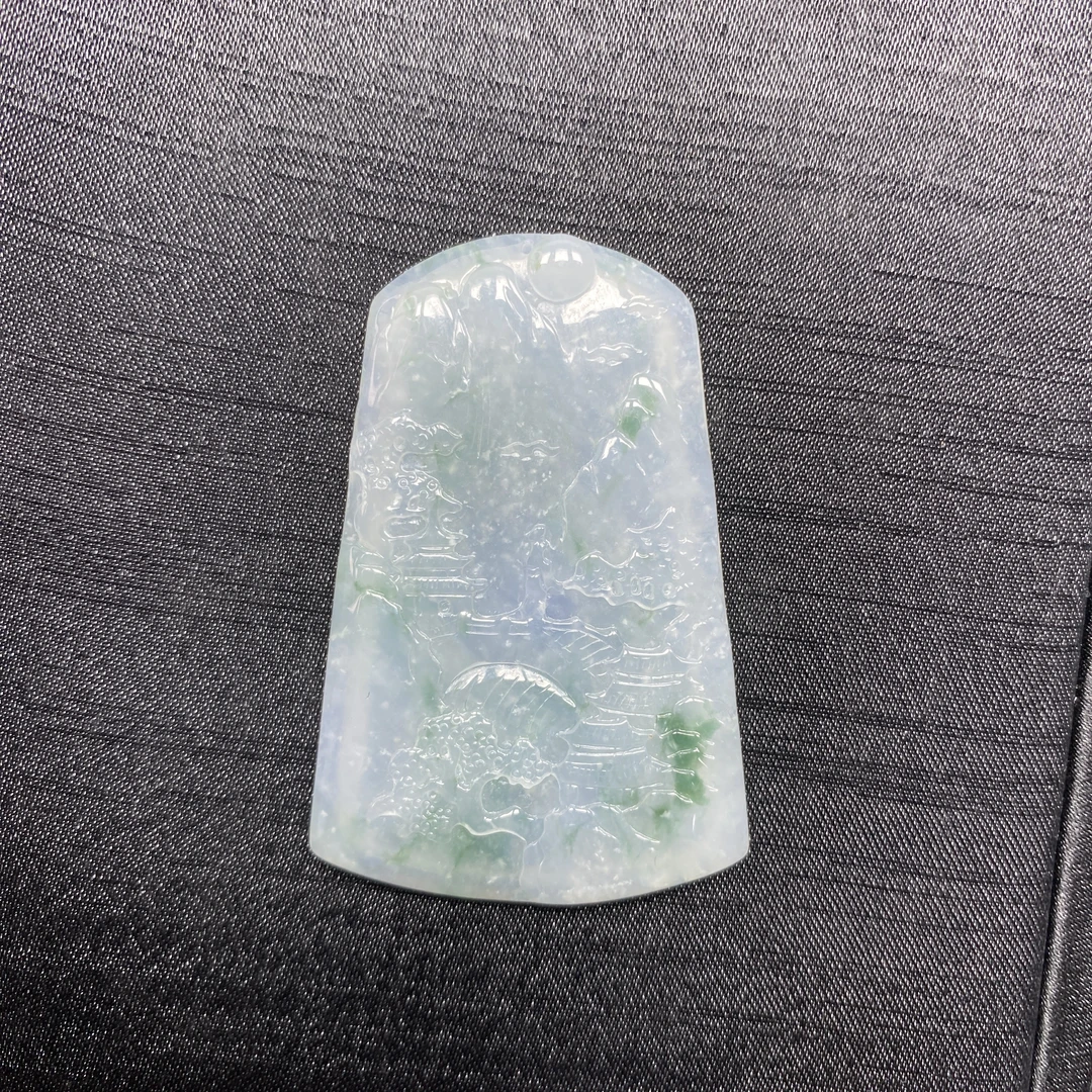24天然缅甸翡翠A货冰飘绿山水/300521北京中保拍卖