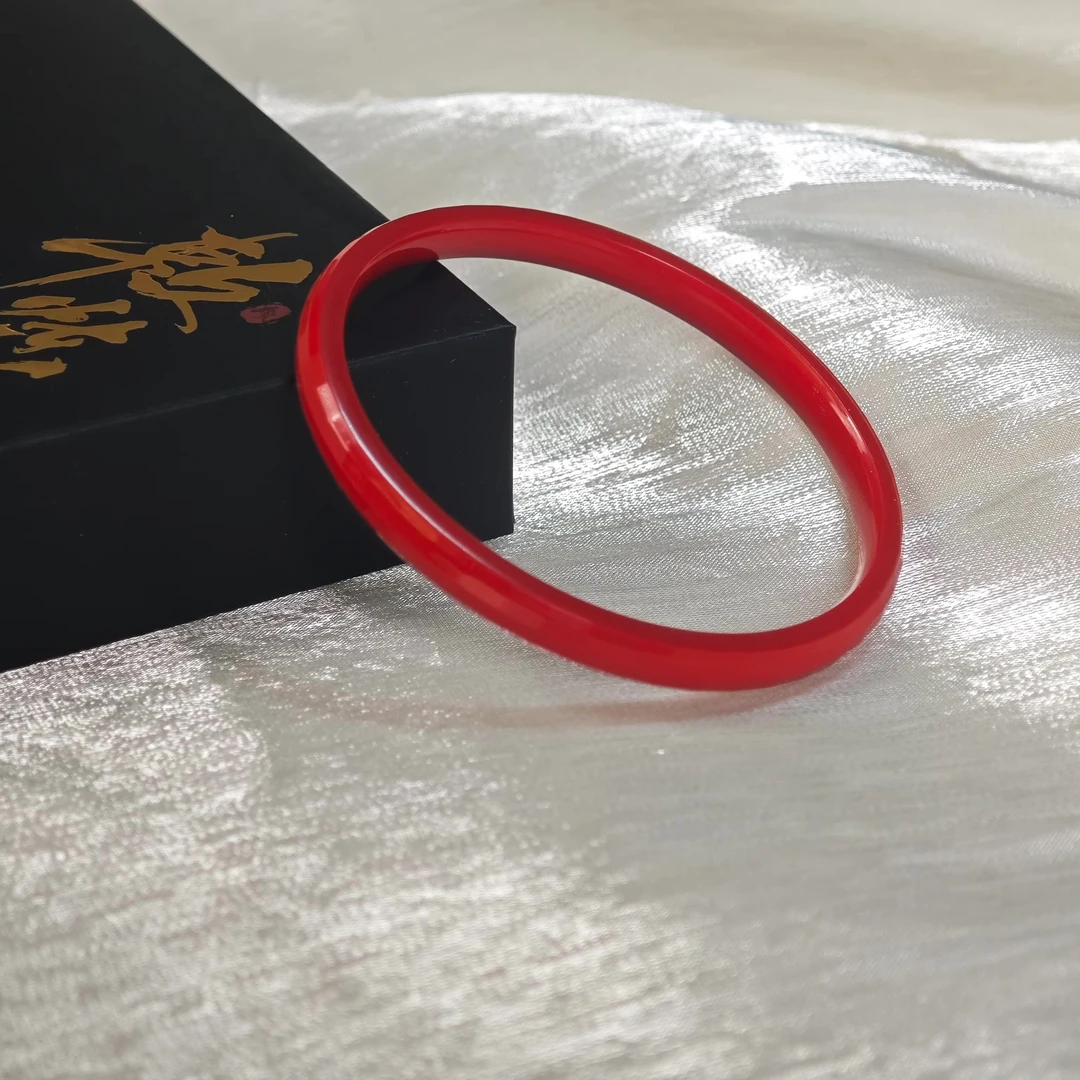 敕炼 含辰砂工艺品红砂长条钻面手镯56圈口