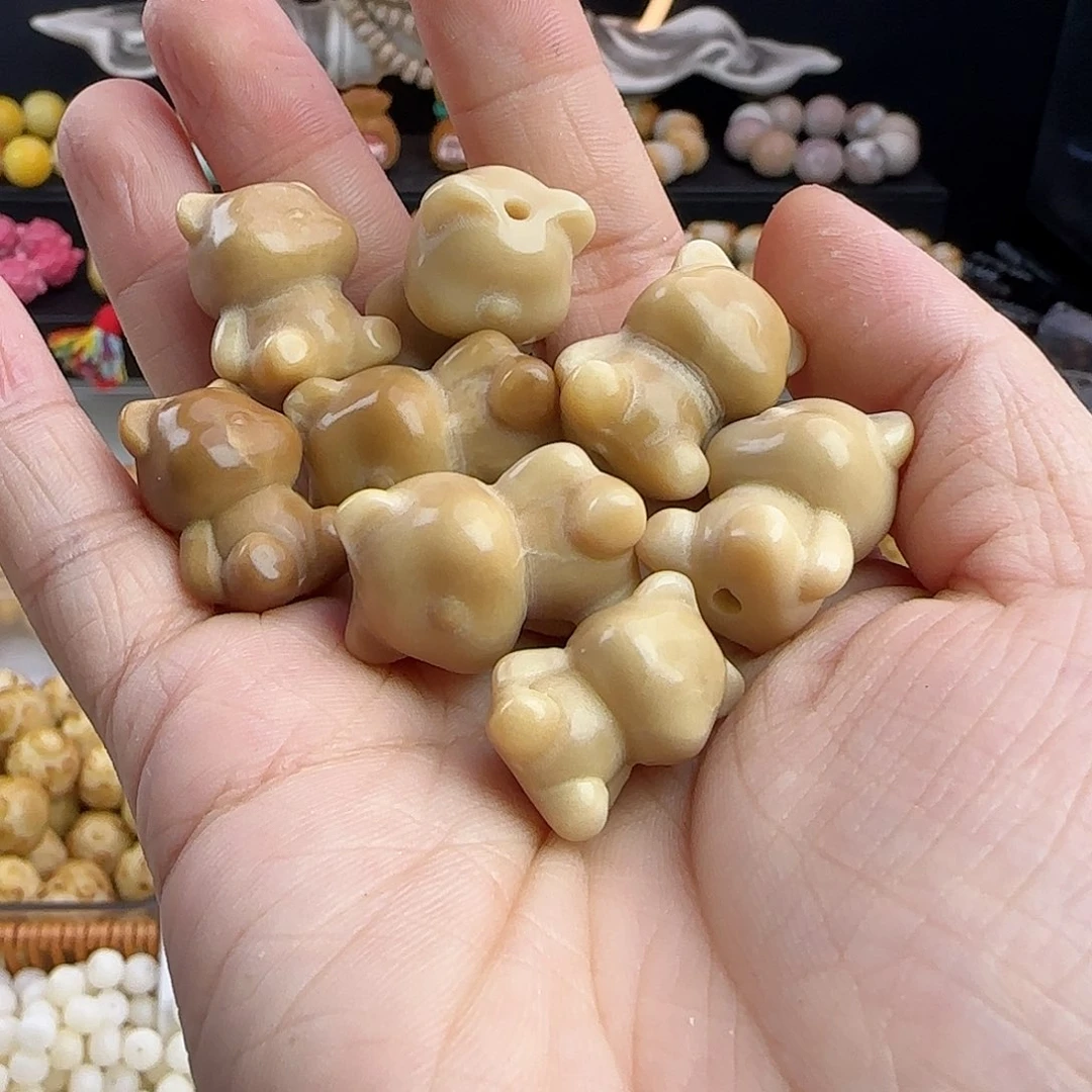 菩提根/象牙果吊坠微瑕疵牙果奶茶色小熊5颗