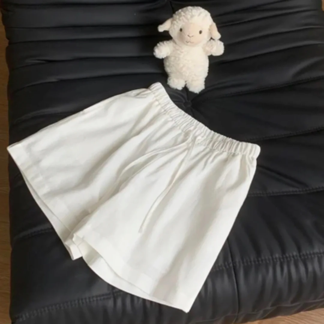 亚麻松紧腰抽绳阔腿裤女2025夏季小个子宽松显瘦百搭休闲