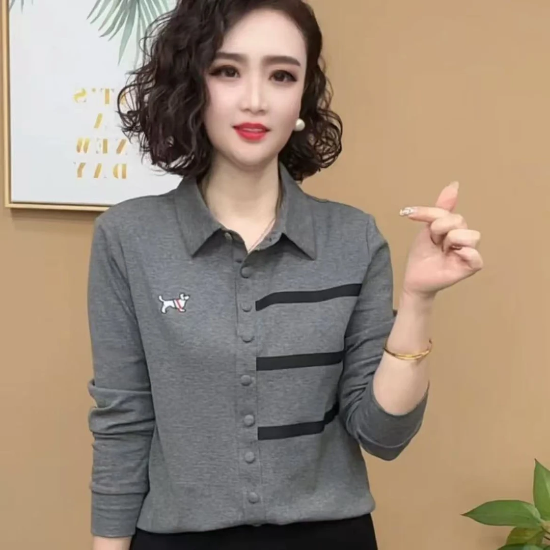 2025春秋气质休闲翻领时尚百搭薄款修身显瘦衬衫领上衣女士小衫