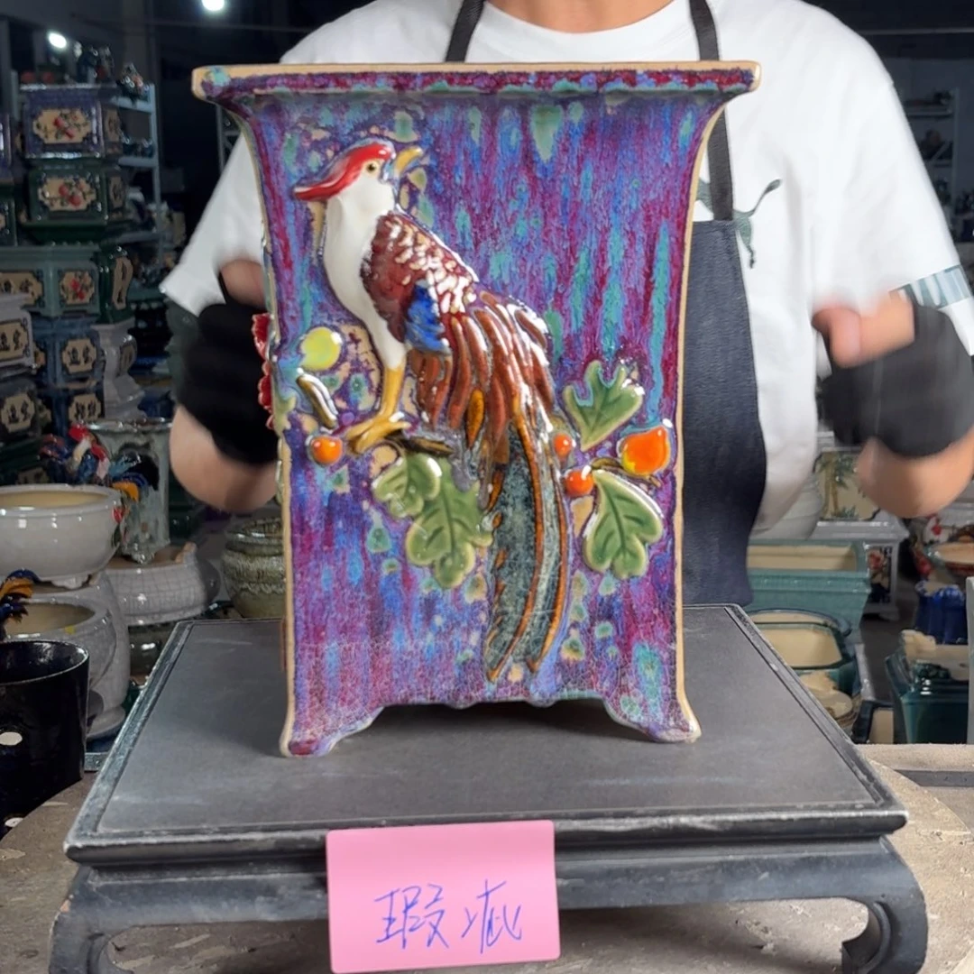 一风堂石湾花盆 内16*24修补痕迹盆口变形