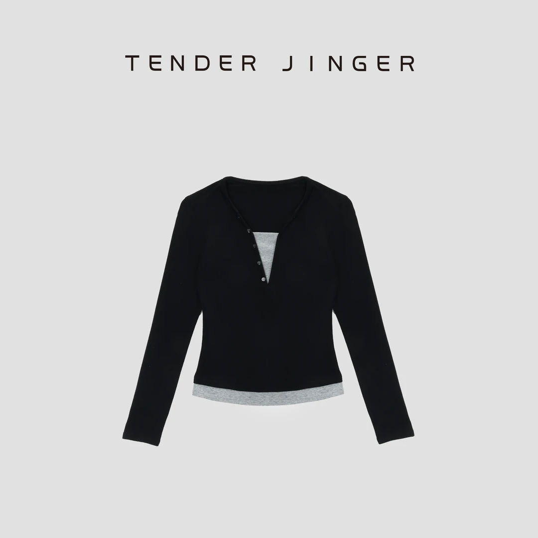 Tender Jinger｜线下专供 长袖假两件拼色针织打底衫T53LFK30879
