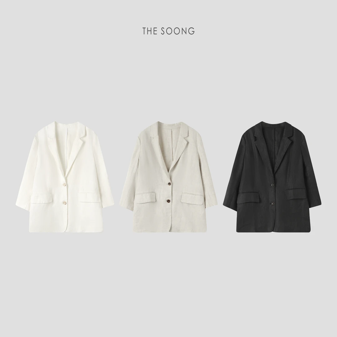THESOONG|"片薄西装"纯天然亚麻自然褶皱肌理西装外套HBWT6652