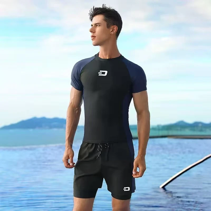 13007Y男士专业防尴尬大码宽松快干游泳衣单件上衣