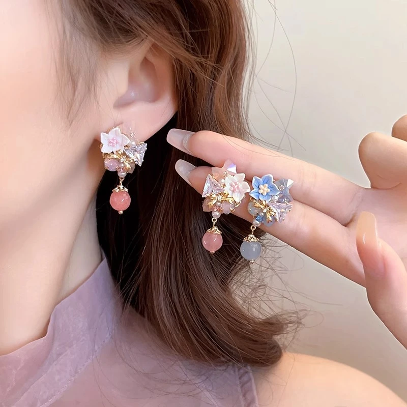 铜合金锆石耳饰 女仙气耳环时尚气质超仙少女温柔法式甜美