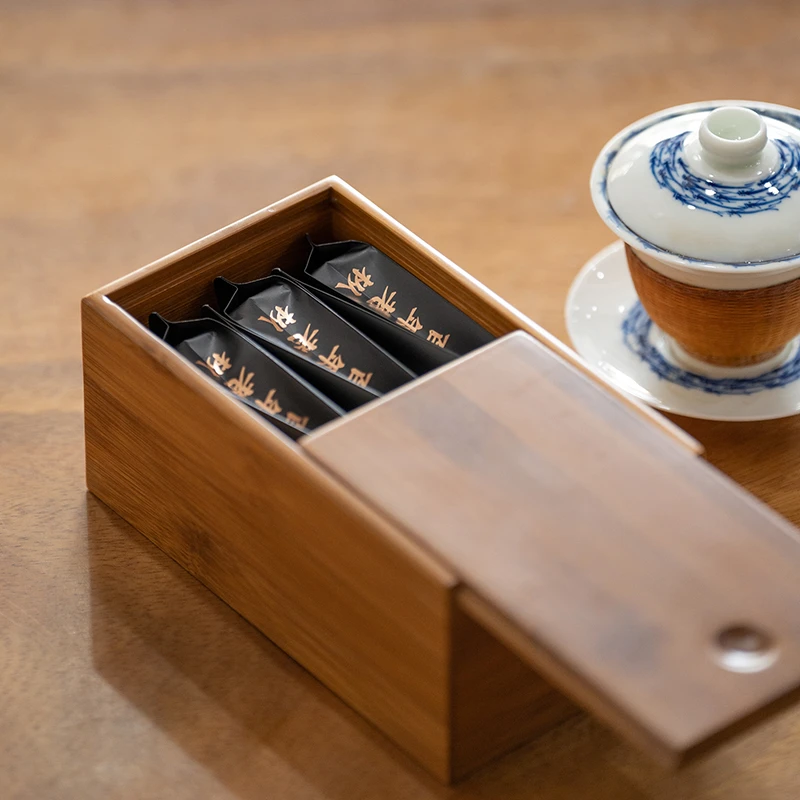 高端两泡装品鉴盒竹盒岩茶茶叶包装盒空礼盒便捷随身茶样盒子定制