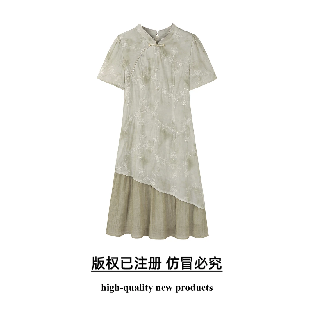 奢姿大码女装2025夏季时尚新中式刺绣连衣裙胖妹妹气质优雅减龄裙