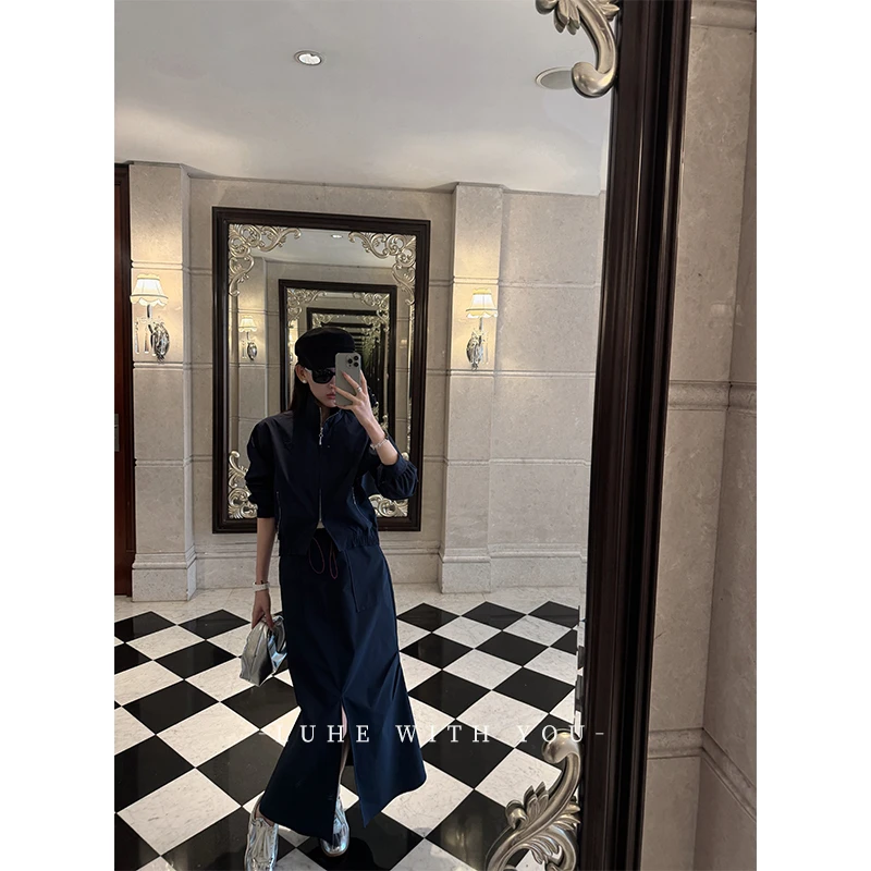 LUHE【佩里斯学院】hehe私服~静奢防水料外套+设计感百搭防水半裙