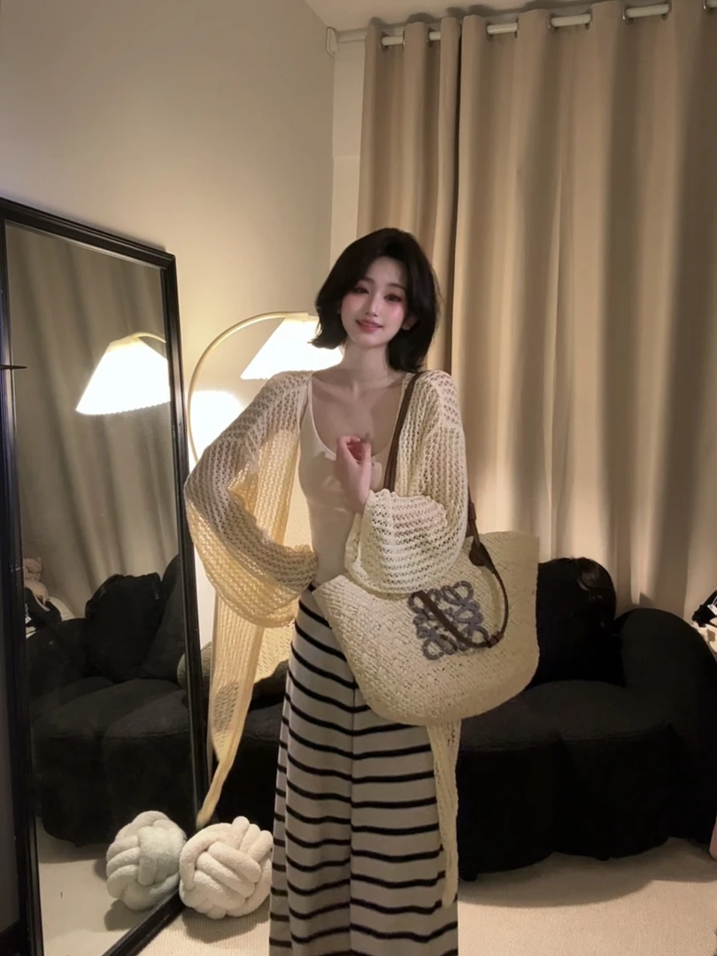 夏季设计感宽松薄外套休闲百搭温柔镂空针织开衫女慵懒风显瘦