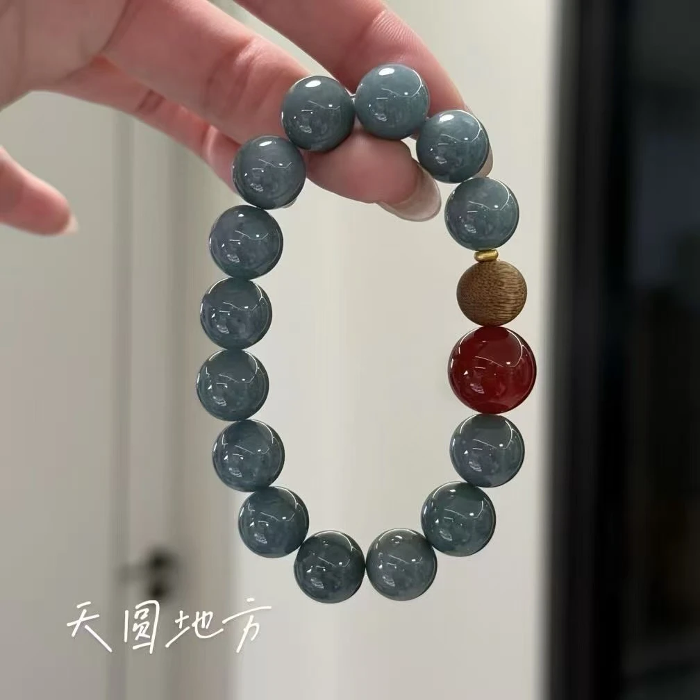 <天圆地方>天然翡翠➕红玛瑙顶珠手串 多样性发一 W1460