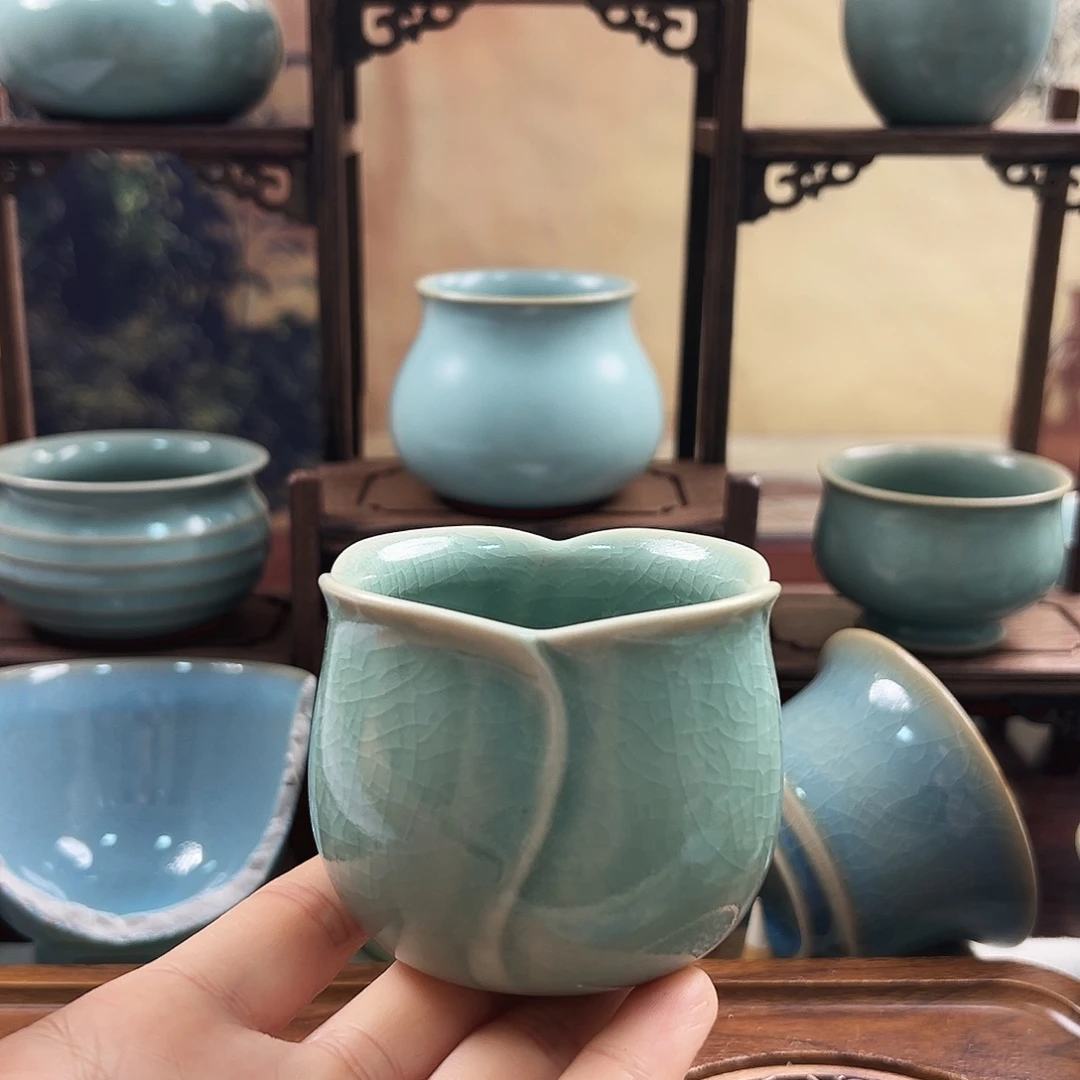 丹***生青绿釉水一对福利杯