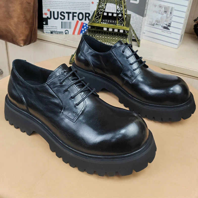 男士休闲皮鞋大头厚底时尚百搭韩版真皮透气英伦高端潮流2025新款