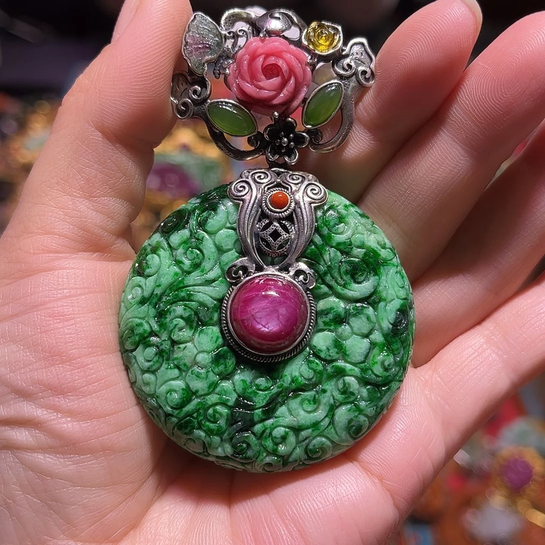 翡翠银S925镶嵌吊坠(不含链)