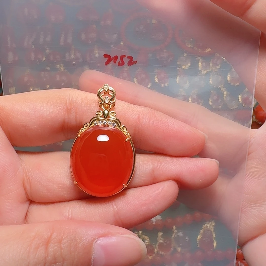 南红玛瑙银S925镶嵌吊坠