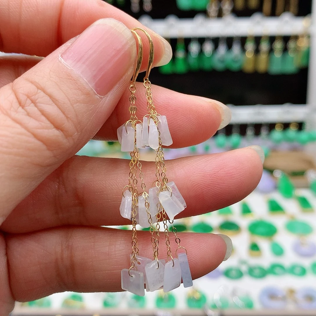 翡翠耳饰18K金镶嵌的