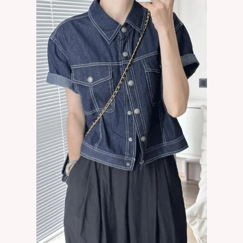 短袖薄款牛仔外套女2024夏季新款韩版休闲显瘦短款水洗衬衫上衣潮