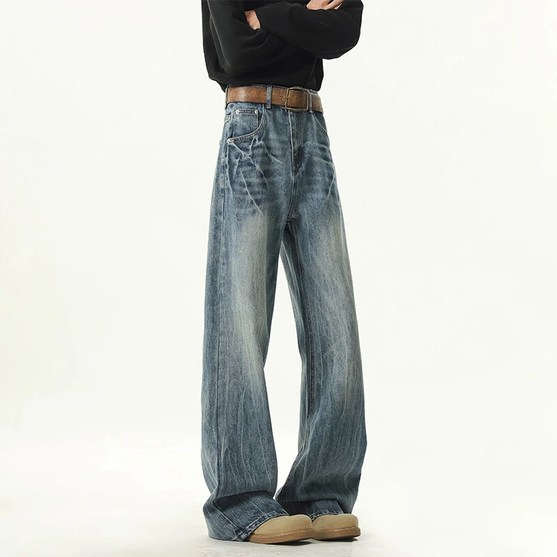 长裤春季无弹力水洗常规款牛仔裤秋季高腰显瘦直筒宽松美式