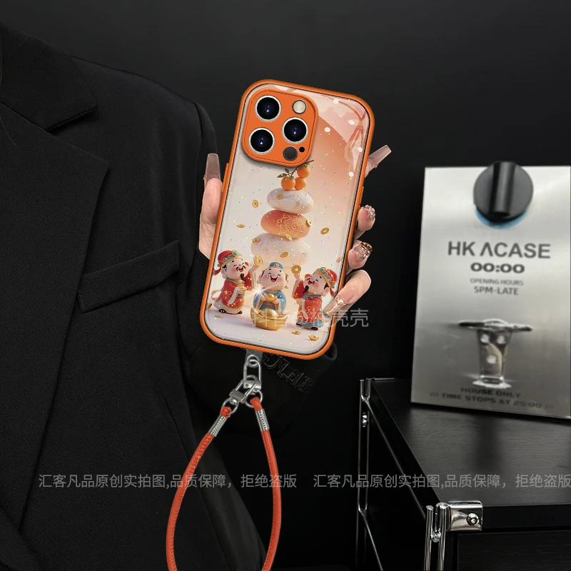 适用【苹果/oppo/华为/vivo/小米】金属漆爱马橙财神水凝手机壳女款