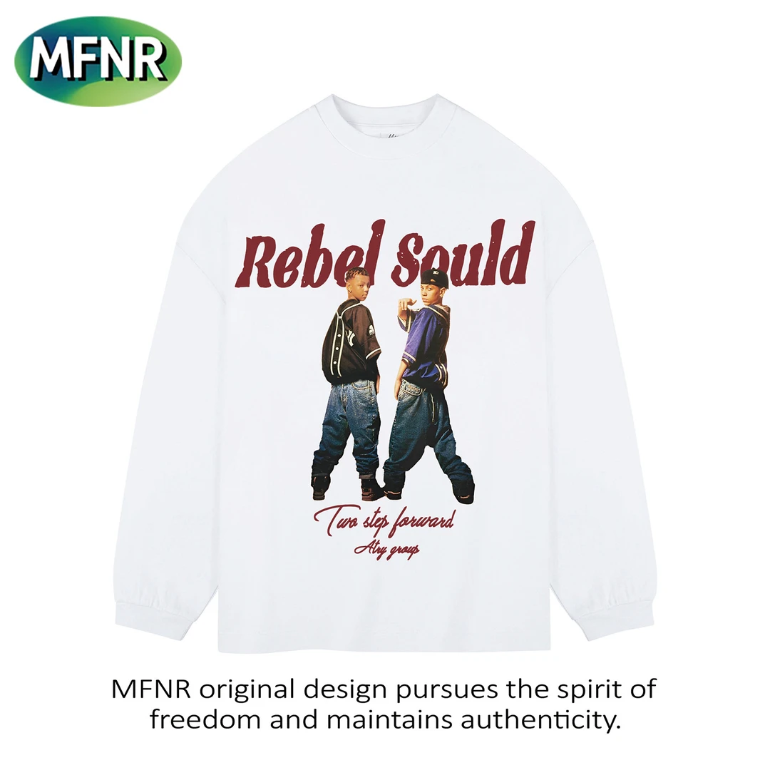 美式复古重磅长袖t恤男秋冬新款潮牌设计感印花纯棉宽松打底上衣