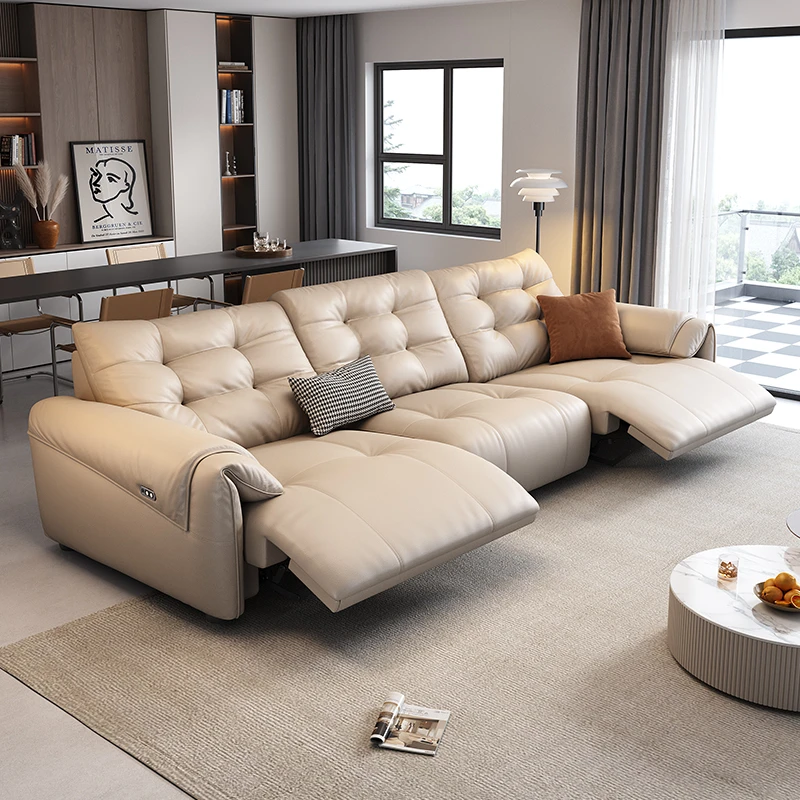 现代简约电动功能沙发客厅伸缩可调节直排真皮零靠墙-卡尔适立冬