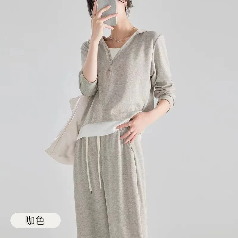 邹小姐2815-32休闲加薄绒运动套装连帽显瘦宽松慵懒风阔腿裤