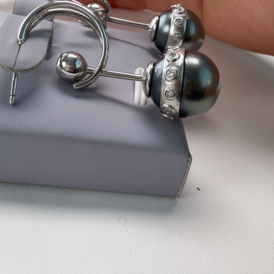 清****海水珍珠银S925镶嵌耳饰