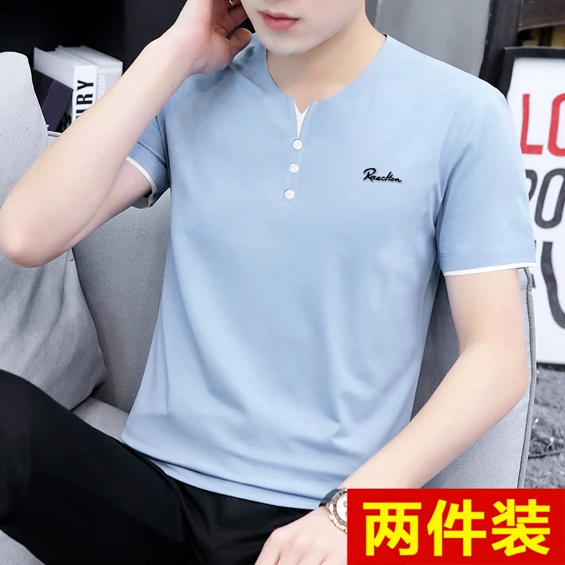 夏季纯棉男士短袖t恤半袖圆领上衣服体恤潮流冰丝修身百搭薄款