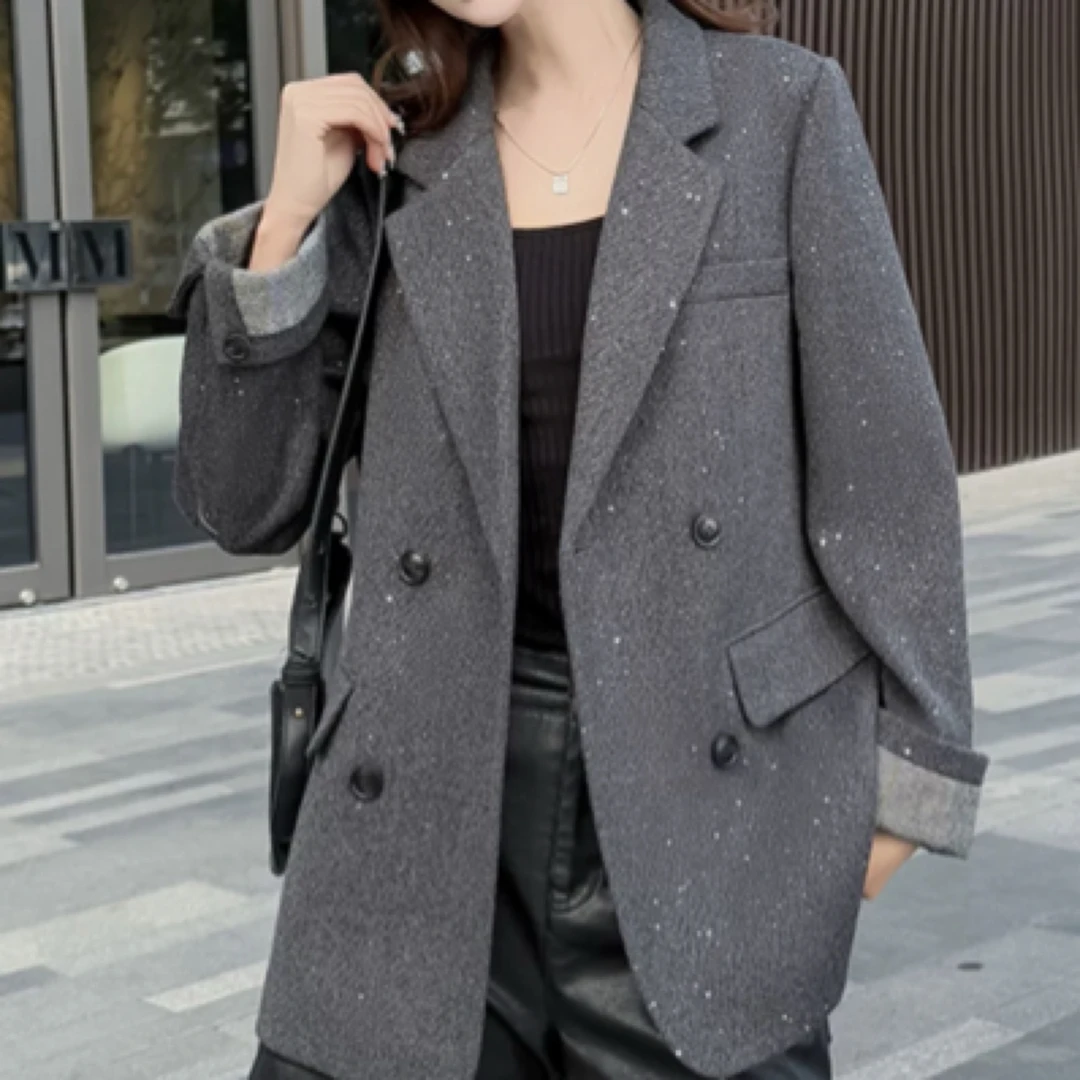 801欧洲站闪闪亮片西装外套女春季新款高级感加厚西服上衣潮