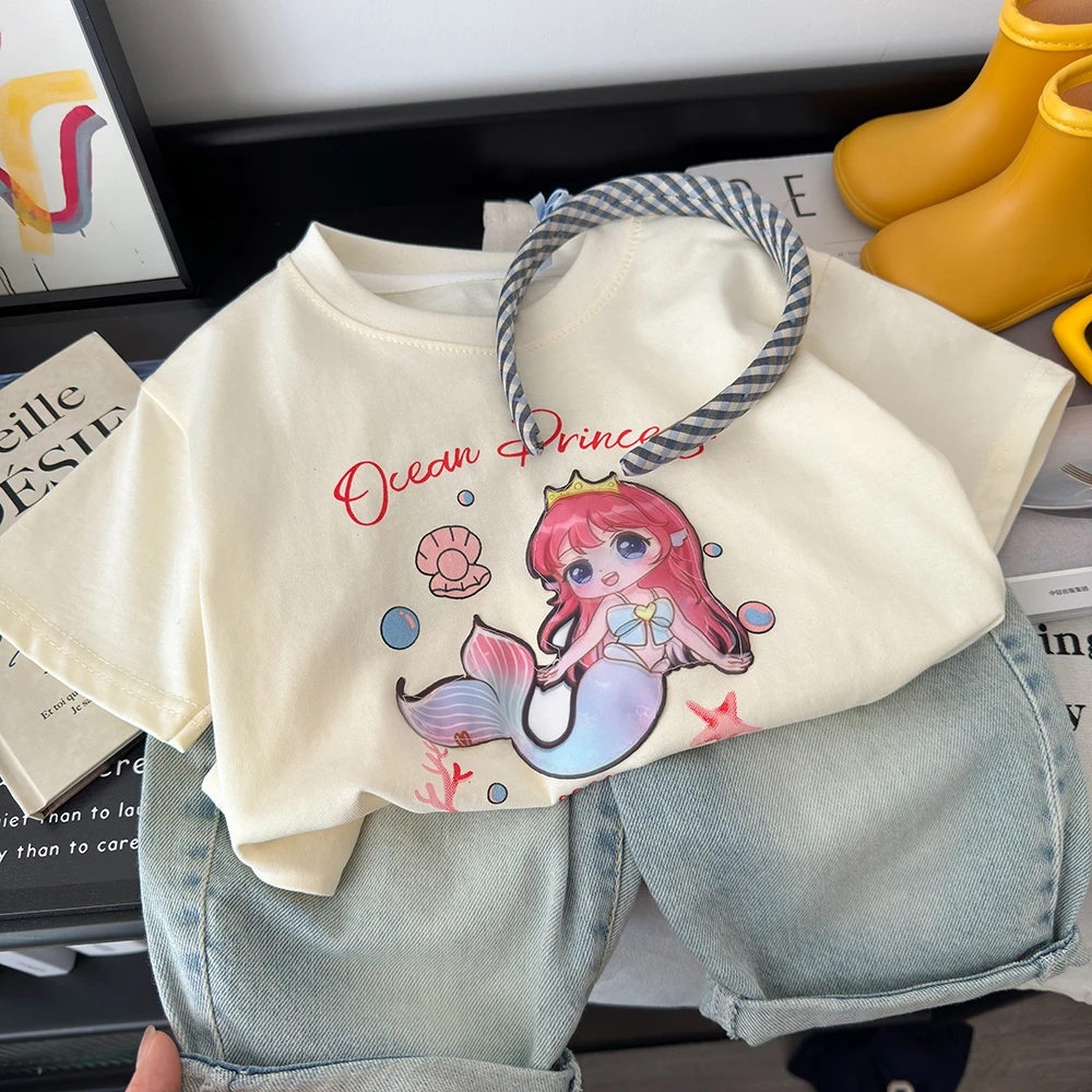 【拍拍亮美人鱼】儿童短袖T恤夏装2025新款宽松韩版卡通上衣洋气