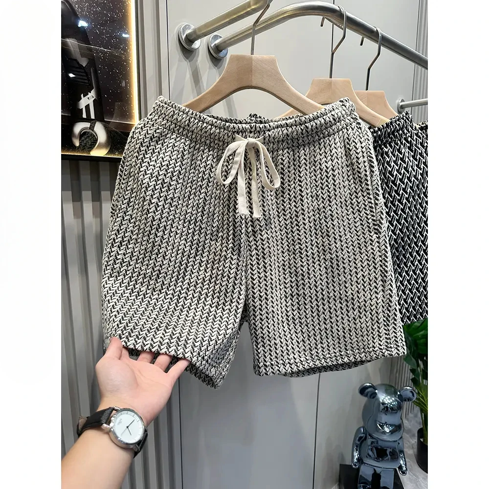 2025夏季时尚复古设计感休闲运动短裤时尚轻奢潮牌千鸟格沙滩裤男