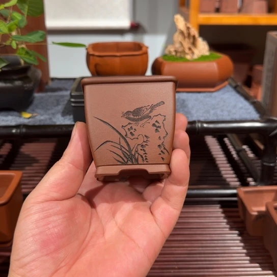 行***灯紫砂花盆原矿紫泥