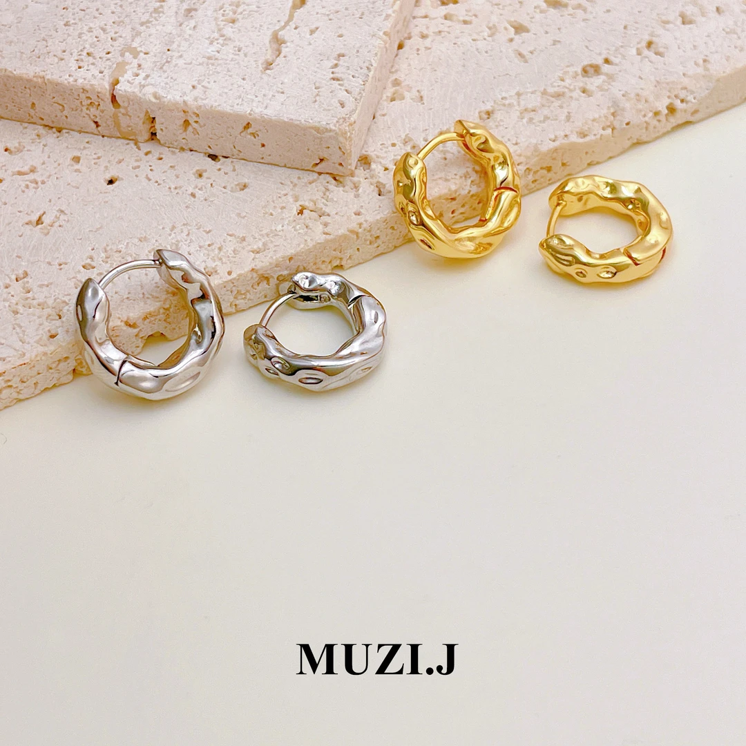 铜合金耳饰 【熔岩风耳圈】高奢冷淡风气质时尚百搭精致耳环-6007B