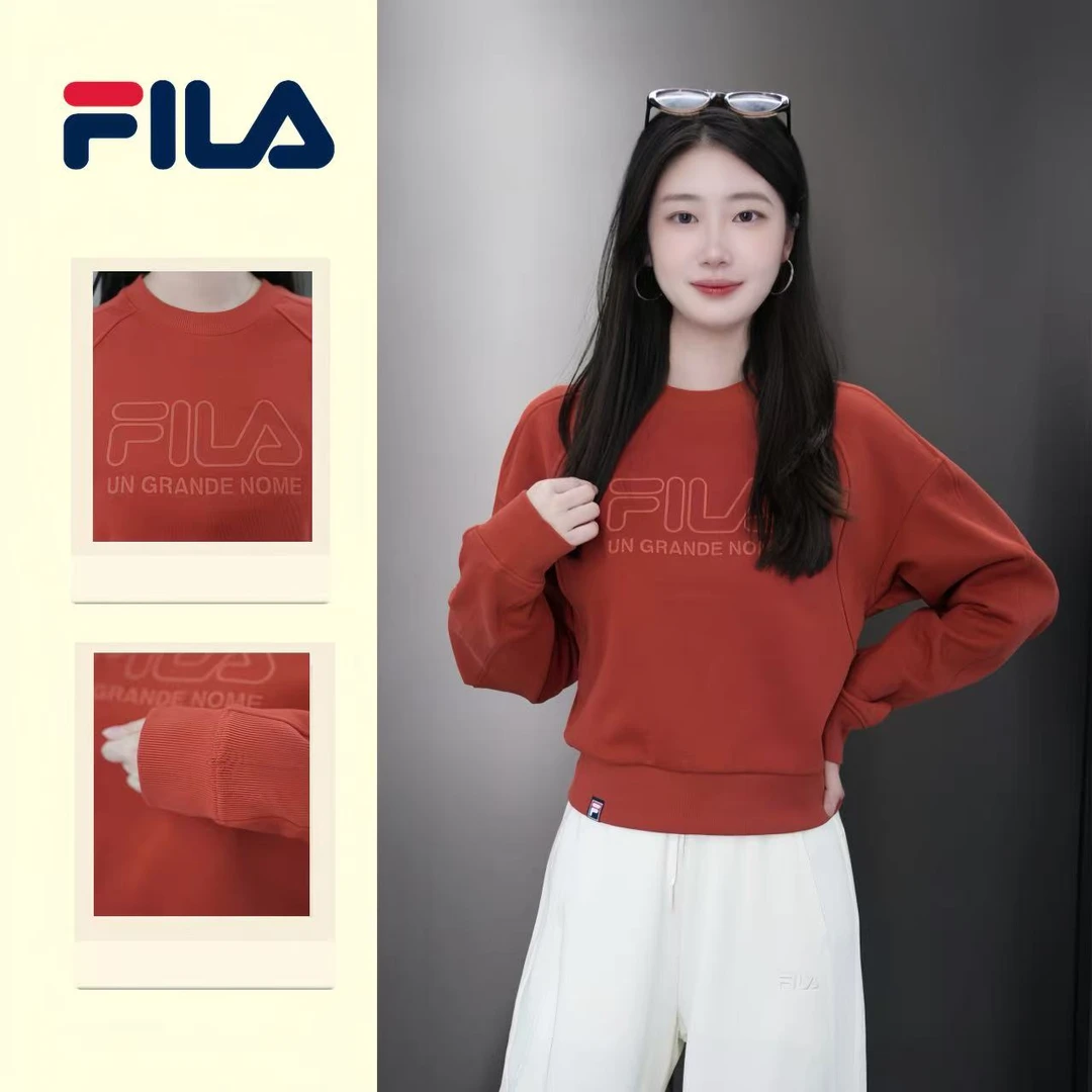 FILA秋季新款女子运动时尚休闲长袖简约圆领套头卫衣 F11W549207F