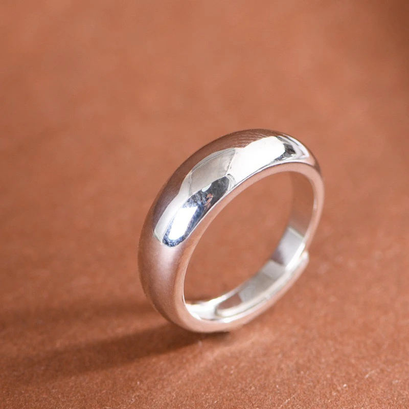 足银戒指 999光面戒泥鳅背素圈戒指男女情侣加厚个性简约足银