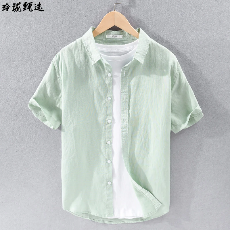 2025年纯亚麻纯亚麻纯亚麻男装简约百搭休闲麻料短袖衬衫大货