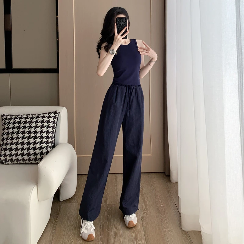 时尚休闲炸街辣妹风短袖套装女夏季2025新款背心运动束脚裤两件套