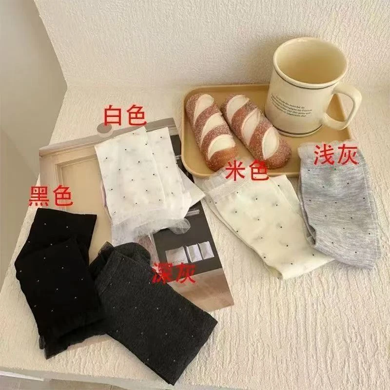 miu系芭蕾风堆堆袜子韩系少女中筒袜波点花边 ins春夏款中筒袜子